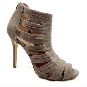 BCBGeneration Jubilees Stiletto Cut Out Open Toe Taupe Ankle Bootie Size 7.5 M